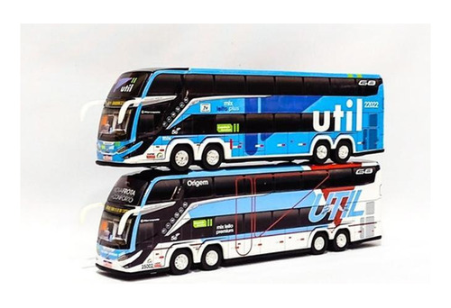 Miniaturas Ônibus Util G8 Dd 4 Eixos Kit 2 Azul/branco 30cm