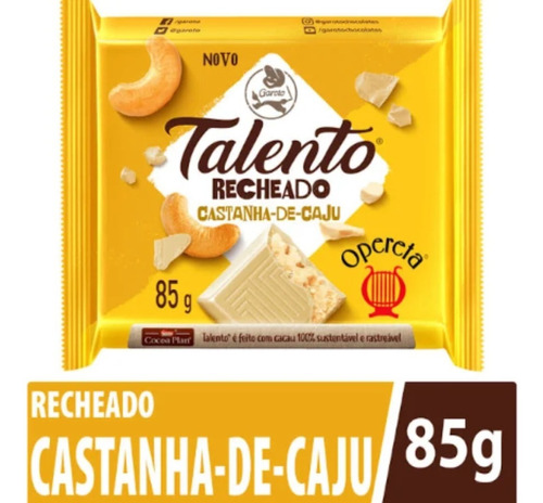 Kit 2 Caixas Chocolate Talento Opereta Castanha De Caju 85g 