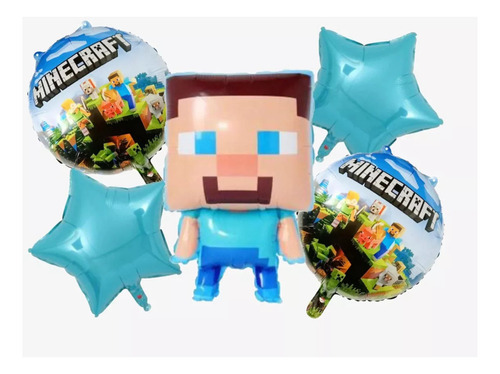 Globos Minecraft Pack 5 Unidades Minecraft Cotillon Cumpleañ