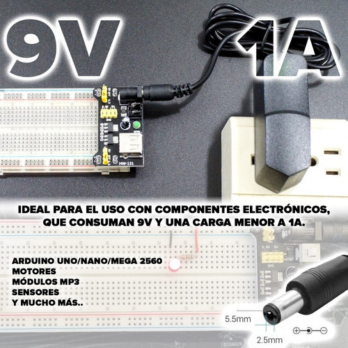 2 Pzas Eliminador 9v 1a Fuente Alimentacion Arduino