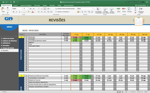 Planilha De Estudos Para Concurso (com Cronômetro + Revisão)