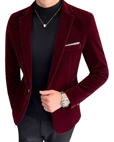  Blazer Terciopelo Burdeo Hombre , Estilo Clásico