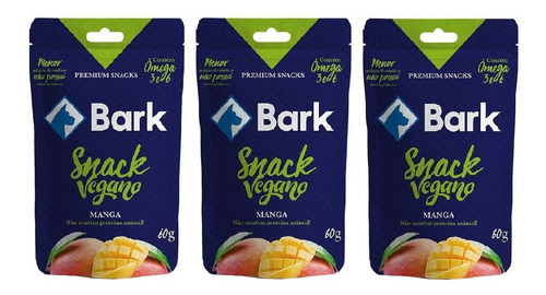 Bark Snack Vegano Para Cães Sabor Manga 60g Kit 3 Unidades