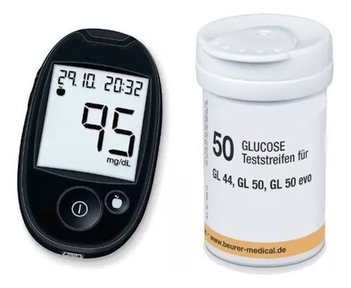 Kit Glucómetro Diabetes Gl44 + 50 Tiras Reactiva Tr44 Beurer