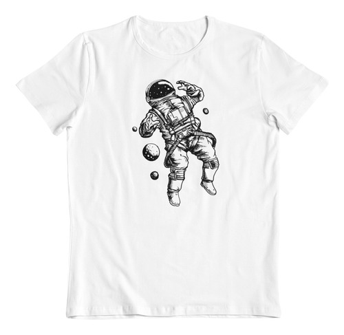 Polera Blanca Algodon Dtf Astronauta Flotando Espacio Tiempo