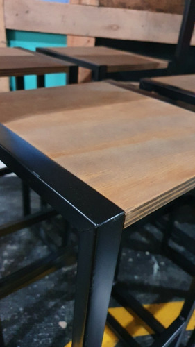 Mesa Barra Desayunadora Hierro Y Madera 100x40 + 4 Taburetes