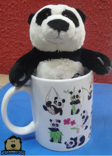 Caneca De Porcelana Presente Romântico Com Urso Panda 15cm