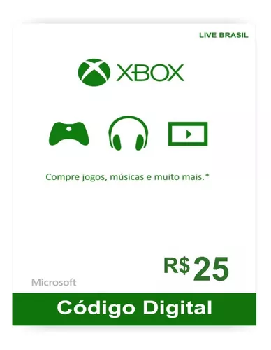 Cartão Presente Xbox Gift Card Microsoft Brasil R$ 25 Reais
