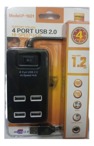 Hub Usb 2.0 Alta Velocidad 4 Puertos 480 Mbps Con Switch