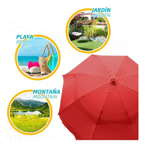 Parasol De 3.3m Diámetro Para Jardín - Sombrilla Playa P70 Rojo Lisa