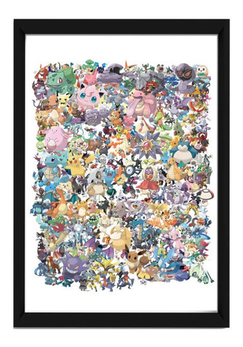 Pôster Quadro Pokemon Arte Geração Moldura A4