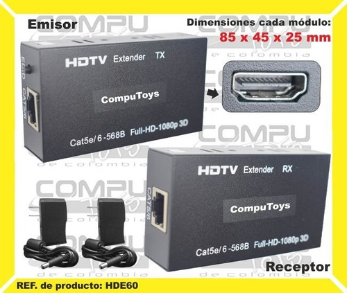 Extender Hdmi 60 Mts Por Cable Utp Ref: Hde60 Computoys Sas