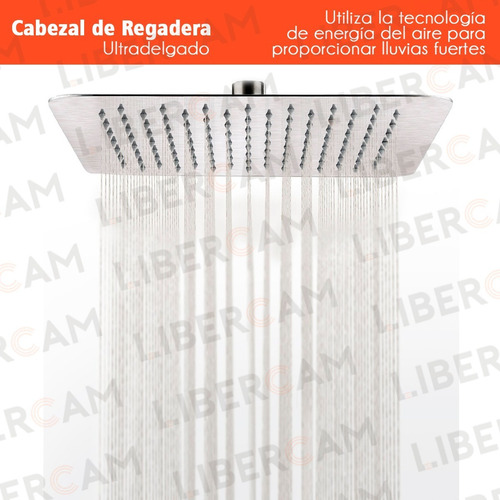 Imagen 3 de 10 de Flor Ducha Cuadrada 20x20 Acero Inoxidable + Brazo Caño 40cm