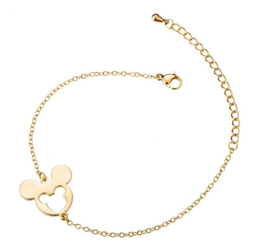 Set Collar Aretes Pulsera Mickey Mouse Baño De Oro Color Dorado