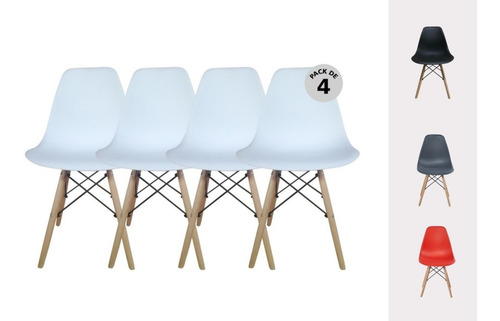 Set De 4 Sillas Modernas Eames Varios Colores Begônia