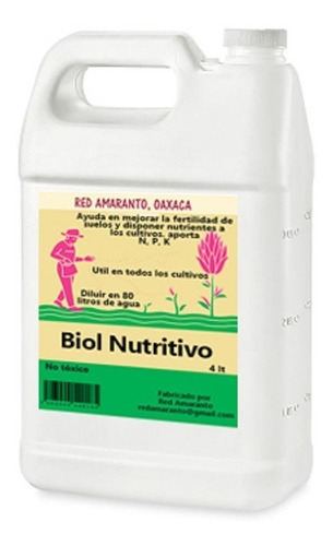Biol Orgánico, Abono Natural Foliar Para Las Plantas (4 Lt)