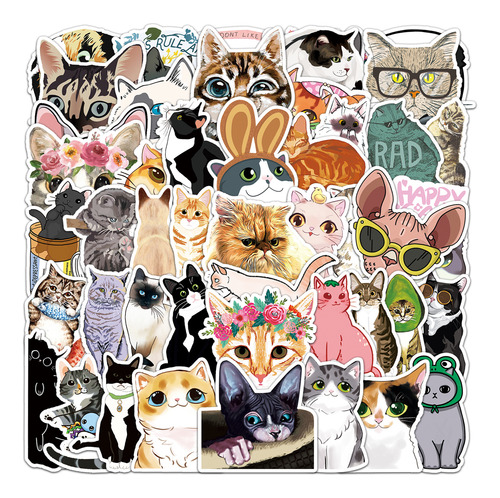 Gatos Graciosos Lindos Cute 50 Calcomanías Pvc Vs Agua