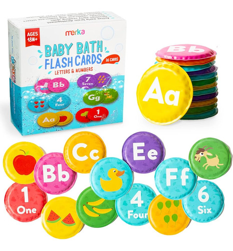 Merka Baby Bath Flashcards: Alphabet Set Of 36 Floating Flas