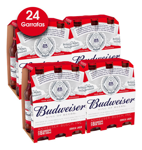 Cerveja Budweiser One Way Garrafa 330ml (24 Garrafas) Kit