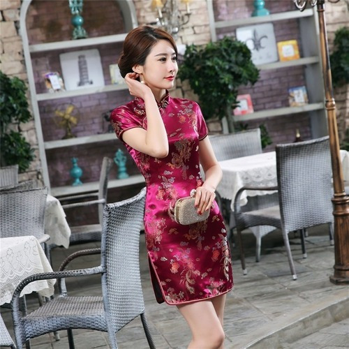 Vestido Corto Estilo Tradicional Chino Qipao Cheongsam