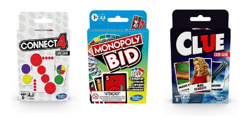Juegos De Cartas Pack De 3 Bid, Connecta, Battleship O Clue
