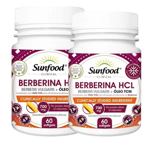 Berberina Hcl +tcm Sunfood 120 Cápsulas 2 Frascos