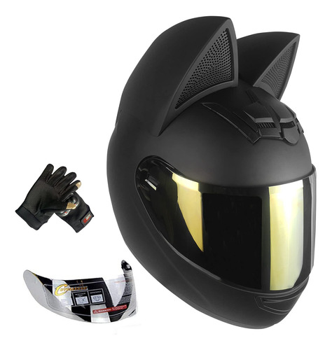 Casco Completo De Motocicleta Cat Ear Para Jvenes, Hombres Y