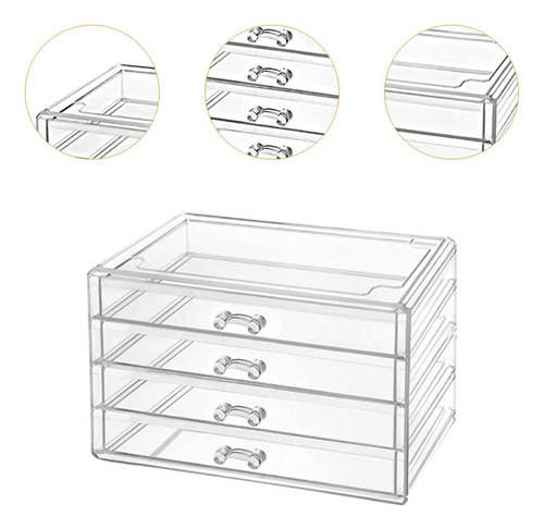/ Cajón Organizador De Acrílico Transparente, De 4 Niveles