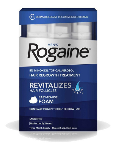 Rogaine Minoxidil 5% Para Hombres En Espuma Fácil De Usar, Clínicamente Probado Para Regenerar El Cabello En 3 Meses, Fórmula De Restauración Capilar De Rápida Absorción, Formulado Con Tricho-prime