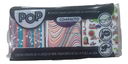 Pack 01 Kit 60 Lenços De Papel Folha Dupla Bolso 20cm Pop