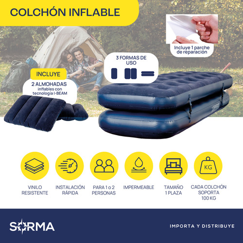 Combo Colchones 3 En 1 - Colchón 1 Plaza X2 + 2 Almohadas Co