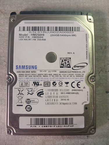 Disco Samsung 250gb 2.5 Hm250hi Notebook(cristaldisk=bueno) Plateado (Usado)