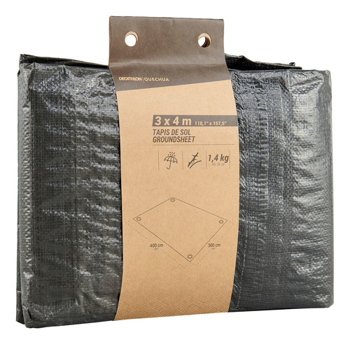 Lona Suelo Camping Estanco 3x4 Metros Negro Quechua