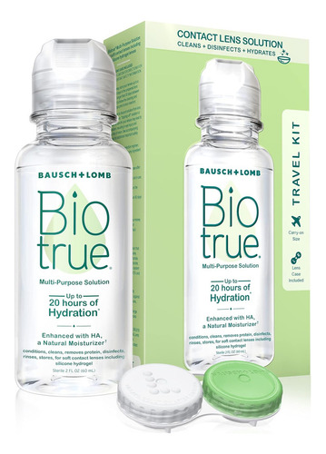Bausch + Lomb Biotrue - Solución De Lentes De Contacto Multiusos, 2 Onzas Líquidas, Condiciona, Limpia, Elimina Proteínas, Desinfecta, Enjuaga Y Almacena Lentes De Contacto Blandas,