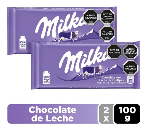 Imagen 1 de 4 de Pack Chocolate De Leche Milka® Barra 2 Un X  100g
