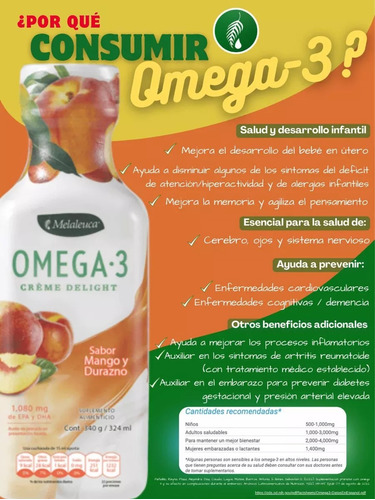Omega 3, Sabor Mango Y Durazno Cont. Neto 340 G.