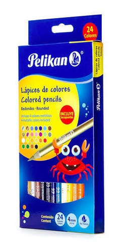 Lápices De Colores Pelikan 24 Piezas Redondos + Sacapuntas 