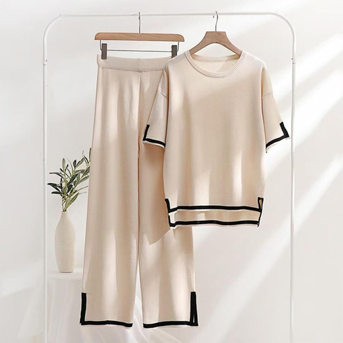 Conjuntos De Suéter For Mujer, Conjuntos De 2 Piezas De Verano For Mujer, Conjunto De Camiseta Y Pantalones Informales De Cintura Alta For Mujer, De