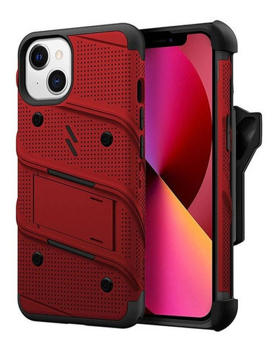 Funda Para iPhone 13 Zizo Bolt + Mica Grado Militar Uso Rudo Color Rojo