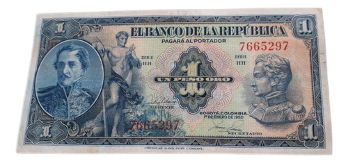 Colombia 1 Peso Oro 7 Digitos 1950