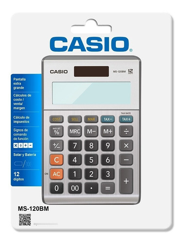 Imagen 3 de 6 de Calculadora De Escritorio Casio Ms-120bm, Solar Y Pila, 12 D