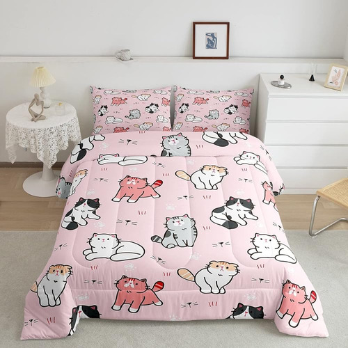 Erosebridal Girls Pink Cat Bedding Twin Lindo Animal Edredón