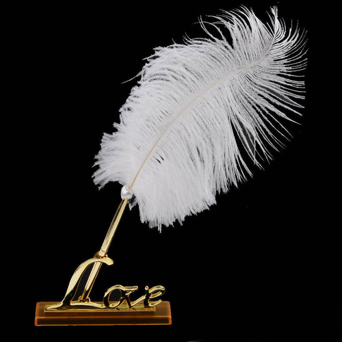 Bolígrafo De Plumas Blancas Con Soporte De Base Decorativo