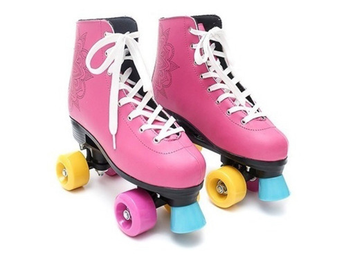 Patines Patin Artistico Bota Rosa Freno 4 Ruedas Con Bolso