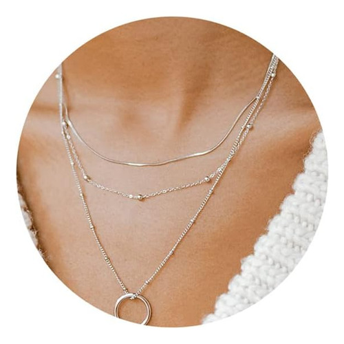 Pretole Collares En Capas De Plata Para Mujer, Gargantilla S