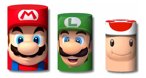 3 Fundas Cilíndricas Tela Mario Bros Candy Bar Decoración