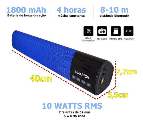 Caixa De Som Bluetooth Super Bass Usb, P2, Sd Card Azul