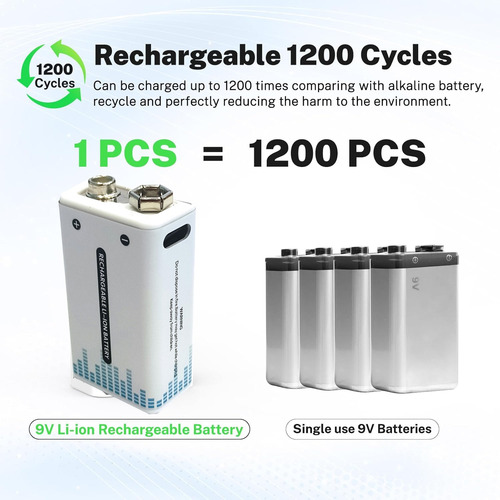 2 Pilas Recargable 9v De Ppp3 Baterias Rectangular Carga Usb