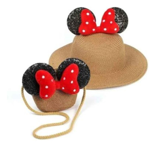 Cartera Minnie Mouse  Con Sombrero Lentejuelas Paja Niñas