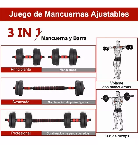 Juego De Mancuernas Peso Ajustables Con 2 Barras Para Ejercicios